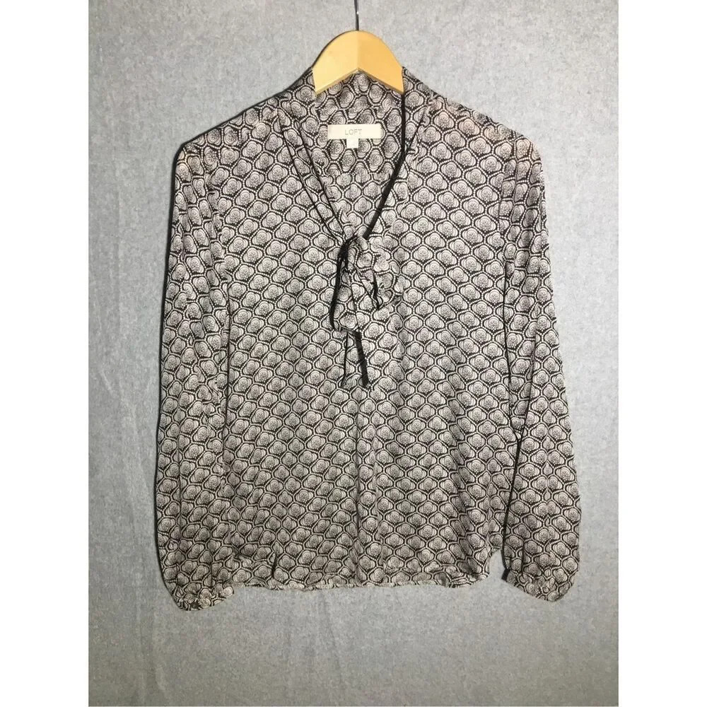 Womens Loft Blouse Flowy Sheer Tie Front Business Work Date Night Career